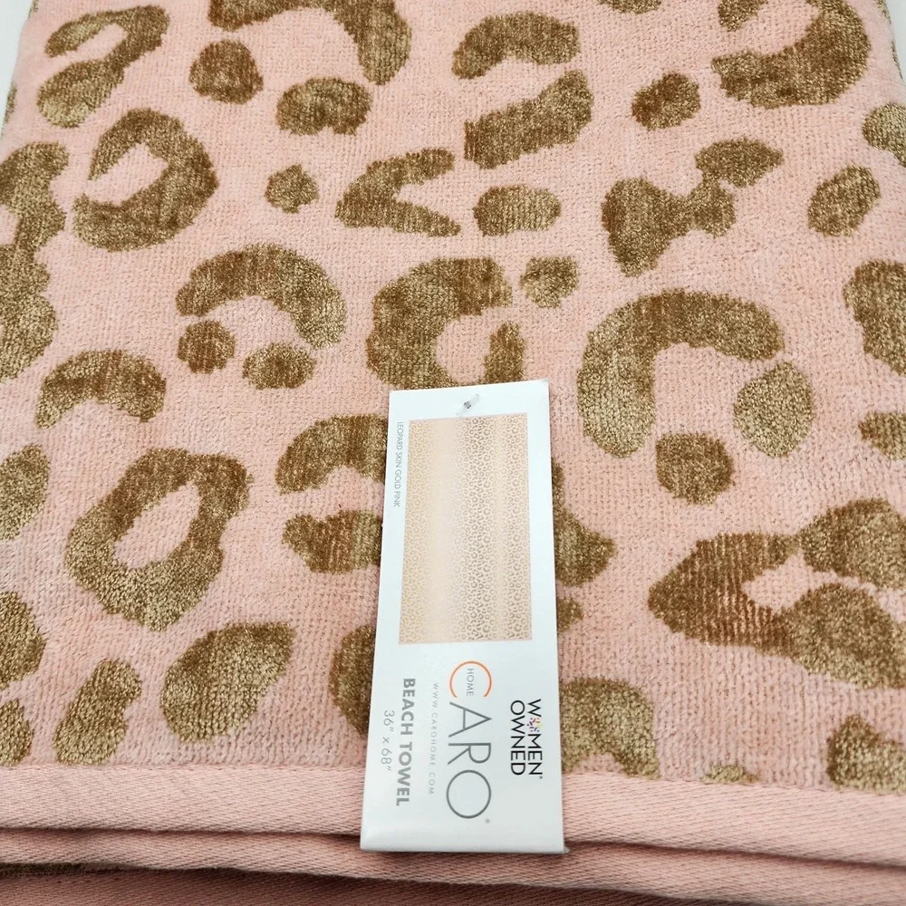 Caro Home Leopard Print Beach Towel Absorbent Quick Dry Gold Pink 36x68 Pool Spa
